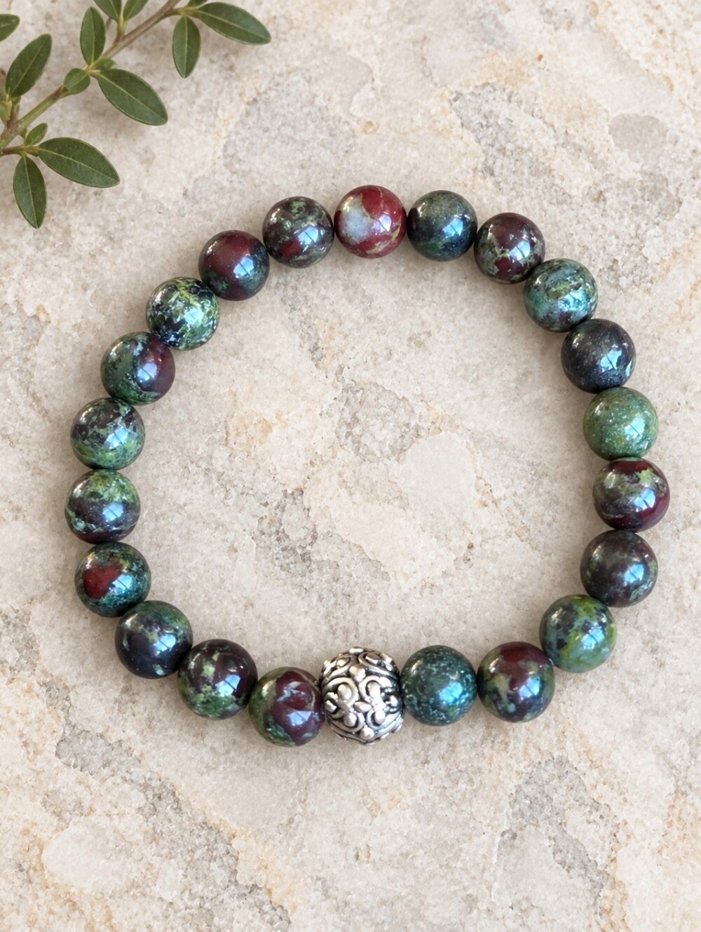 Rhyolite Beaded Stretch Bracelet | Handmlade